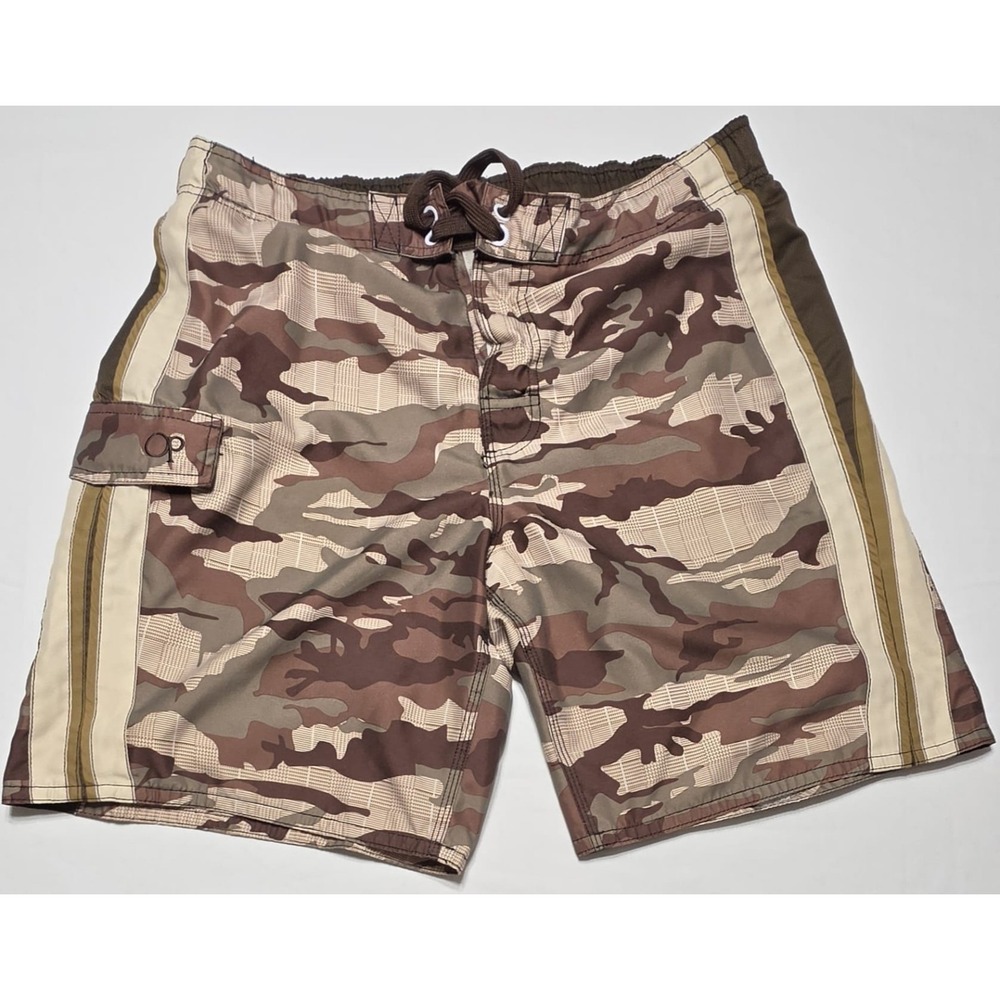 OP Ocean Pacific Swim Trunks Mens Large 36x38 Brown Camo Cargo Mesh Lined